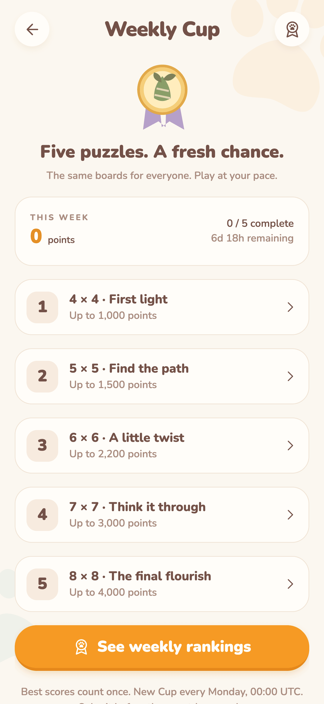 Flowboo Weekly Cup challenge screen
